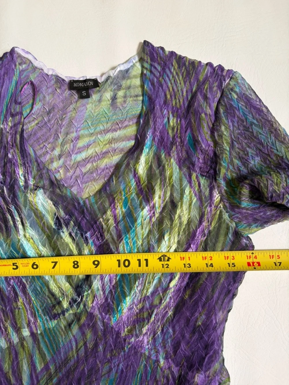 Komarov Part Dress Midi 3/4 Sleeve Charmeuse Dress Purple Green size Small - Picture 12 of 16